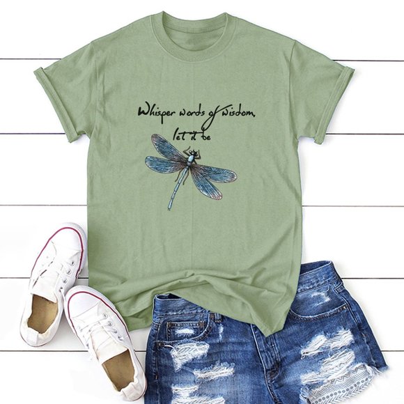 Dragonfly Whisper Words of Wisdom Let it Be Black Cotton T-shirt - Picture 5 of 7